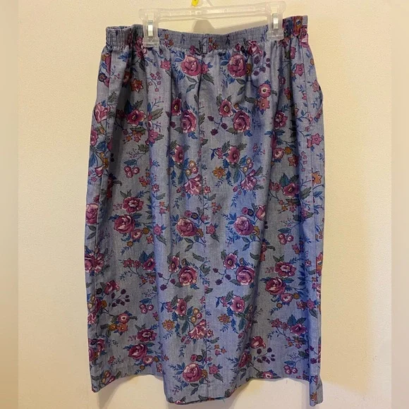 Vintage Cricket Lane A-line denim floral skirt size 18 elastic waist - Picture 3 of 4